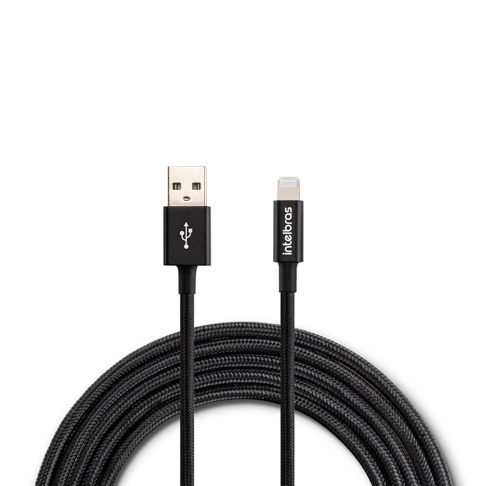 Cabo USB Lightning 1,5m Nylon Preto Intelbras EUAL 15NP em Oferta na Shopee