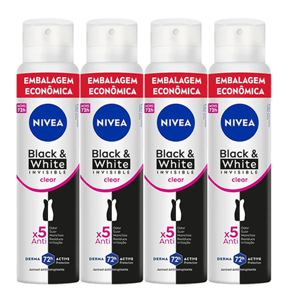 Kit Desodorante Aerosol Nívea Black & White Feminino 200ml - 4 unidades em Oferta na Shopee