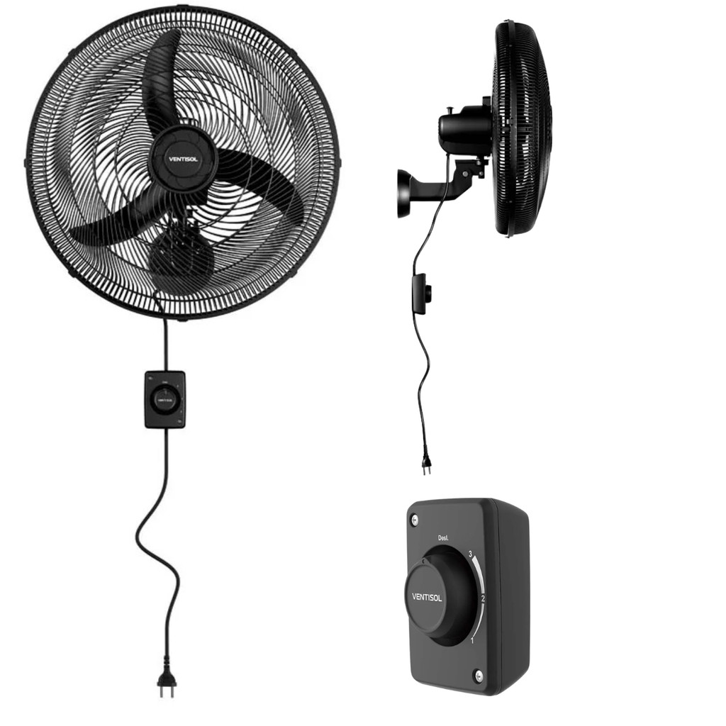 Ventilador de Parede Ventisol New 50cm Preto Oscilante Potente Silencioso 3 Pás Ventilador Grande Alta Ventilação