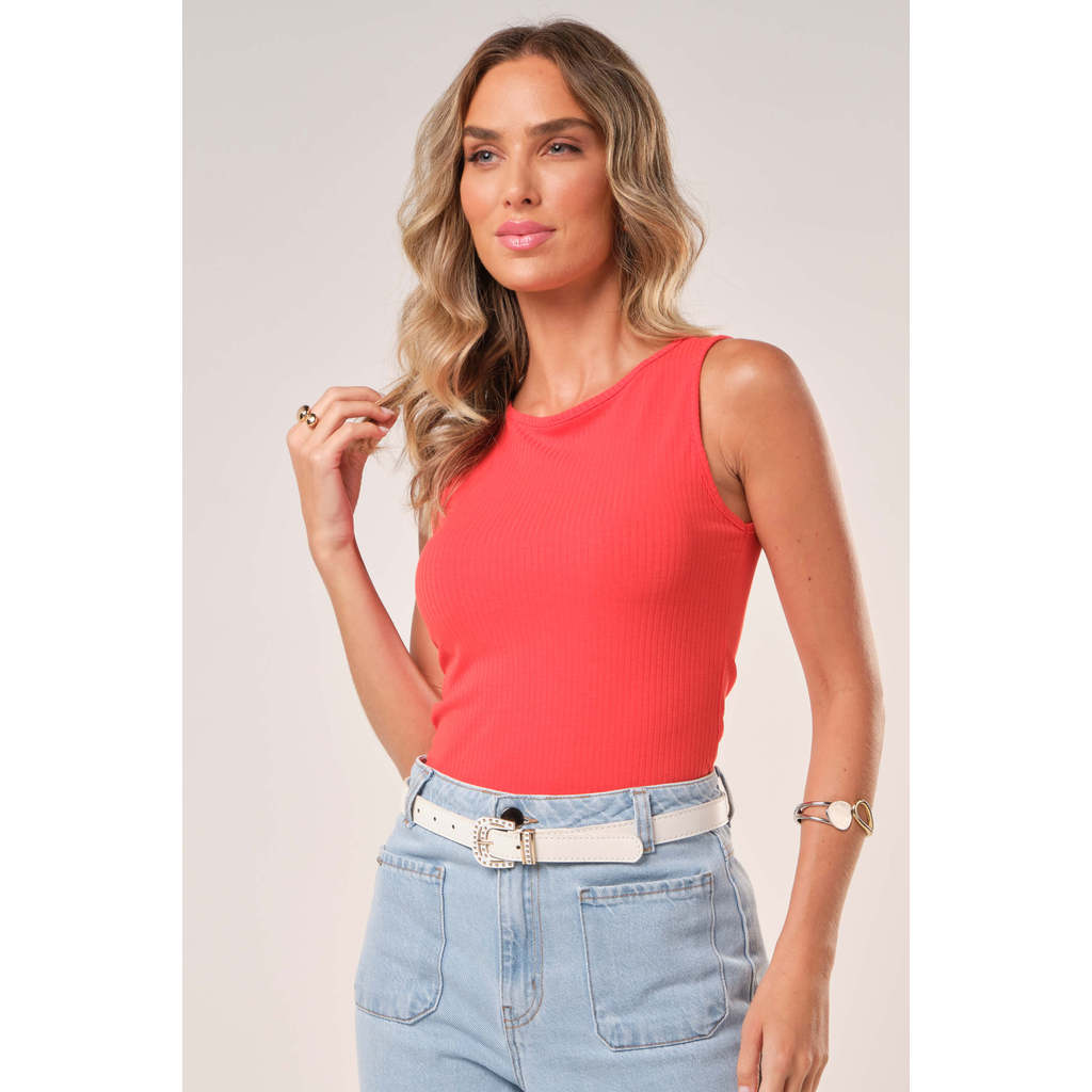 Regata Feminina Canelada Marialícia Vermelho em Oferta na Shopee