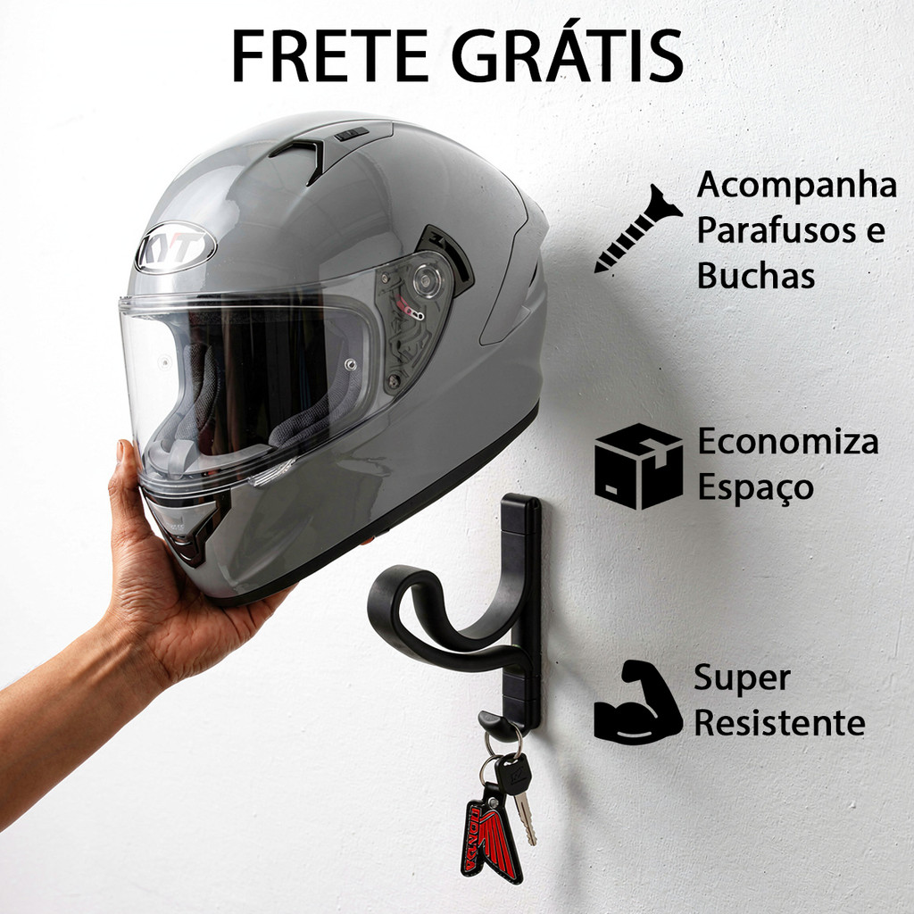 Kit 2 Gancho De Parede Para Pendurar Capacete Acessórios Boné Chaves Parafuso Incluso