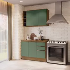 Armário de Cozinha Compacta Garrafeiro 100% MDF 120cm Nogueira/Verde Celeste Kappesberg