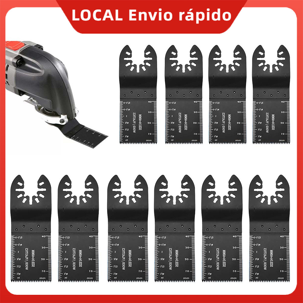 Kit 10 Lâminas Multiferramentas Oscilantes 34x90mm - Bimetálicas, Corte Limpo p/ Madeira e Plástico, Liberação Rápida