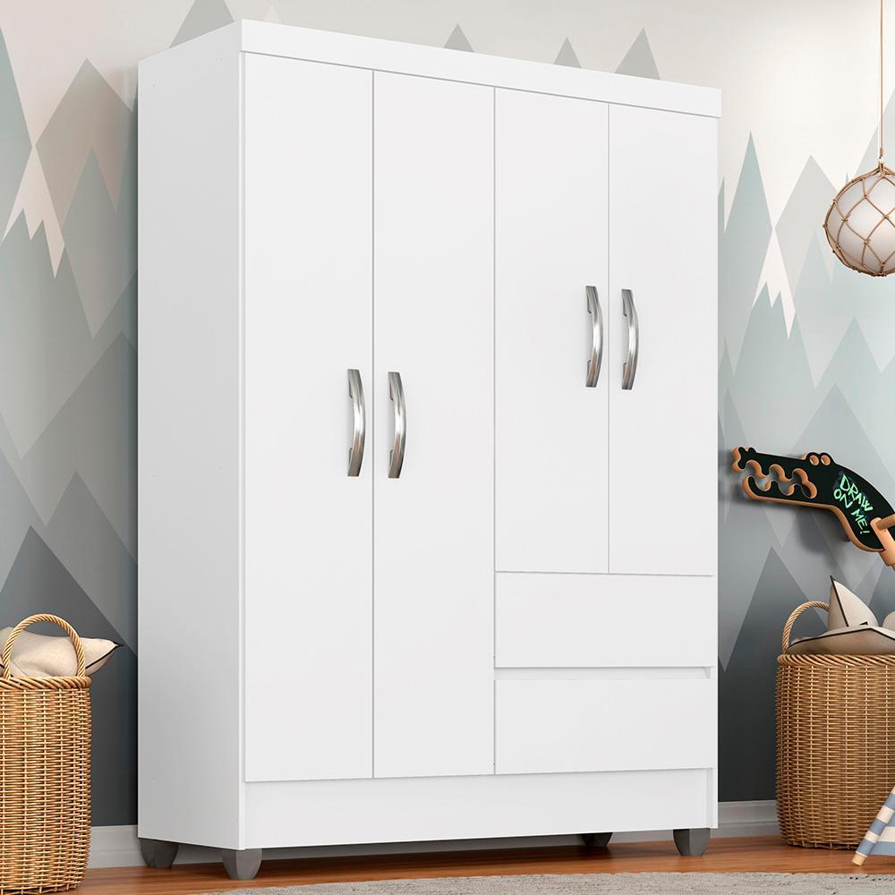 Guarda Roupa Solteiro Bruna 4 Portas Branco Ff - Moveis Arapongas em Oferta na Shopee