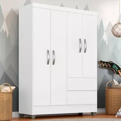 Guarda Roupa Solteiro Bruna 4 Portas Branco Ff - Moveis Arapongas