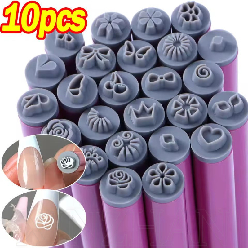 6/10pcs Caneta de Carimbo Profissional para Arte de Unhas - Margarida/Estrela/Borboleta/Coração Ferramenta de Modelo 3D 