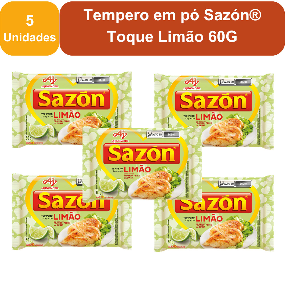 Kit 5 Unidades Tempero em pó Sazón® Toque Limão 60G em Oferta na Shopee