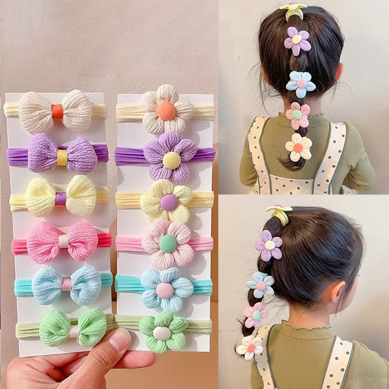 6 Pçs Laços De Cabelo Elásticos Altos Crianças Flor Arco Headbands Faixas De Toalha Macia Para Rabos De Cavalo Suave M.U em Oferta na Shopee