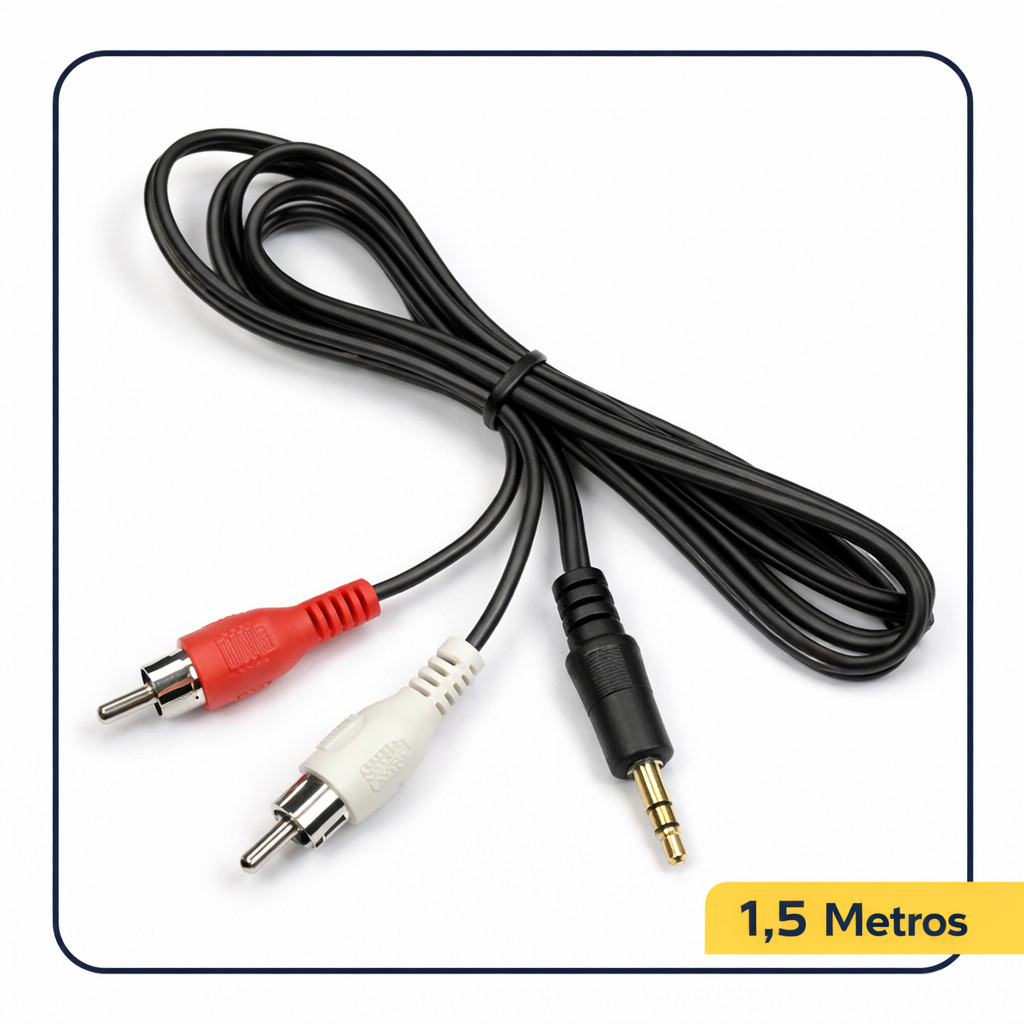 Cabo Áudio P2 Para 2 RCA 1,5 Metros Estéreo TV Notebook Caixa de Som