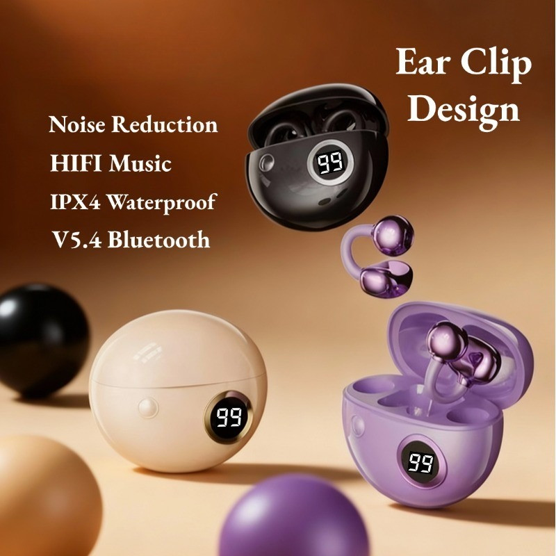 B22 Fones De Ouvido Bluetooth V5.4 Elegante Clipe De Orelha Design Inteligente Sem Fio Com Cancelamento De Ruído