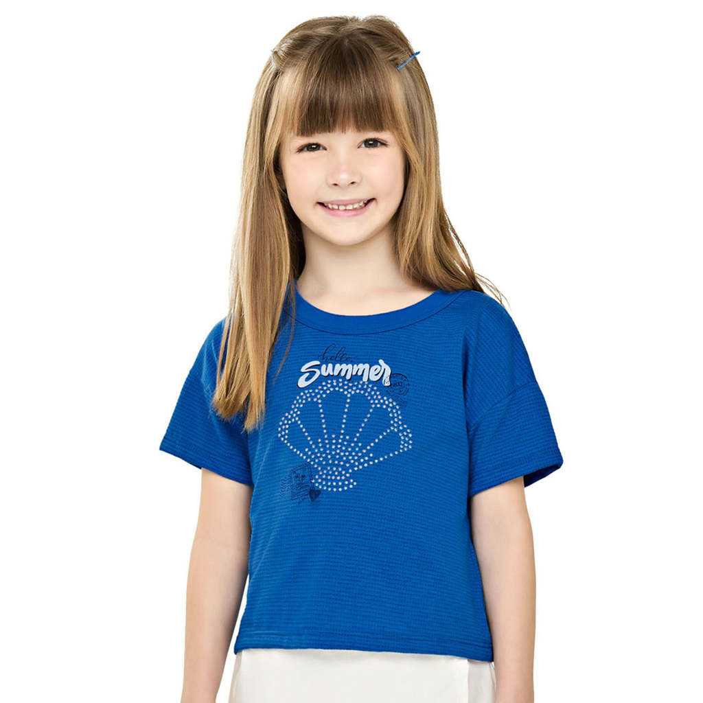 Blusa Infantil Menina Strass Concha Elian Azul em Oferta na Shopee