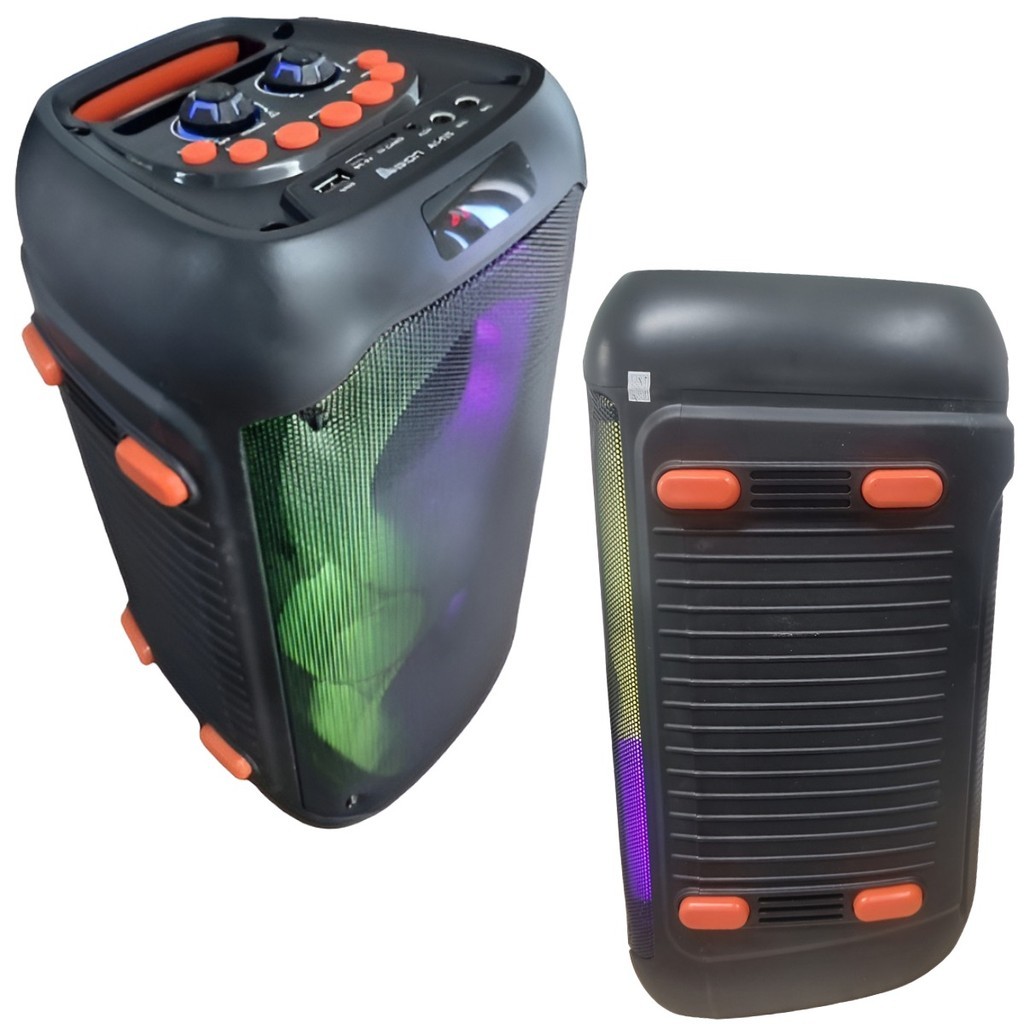 Caixa de Som Heyli HY 1217 Bluetooth LED RGB Microfone Karaokê TWS USB Som Potente Portátil Eventos