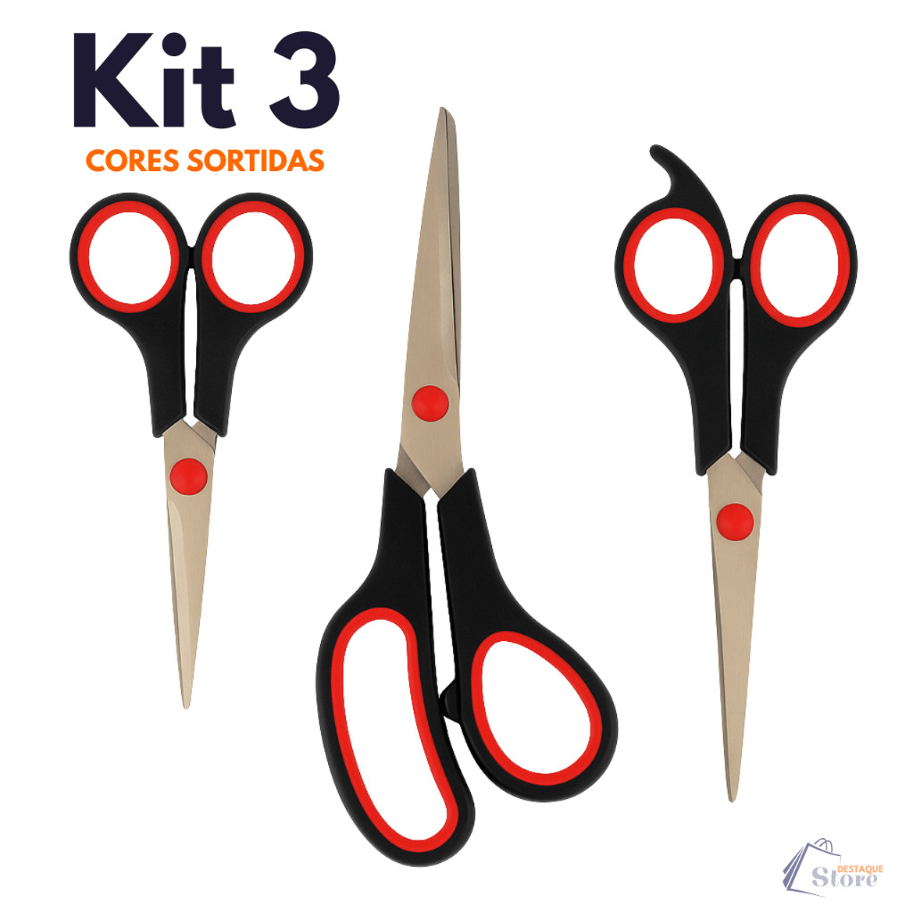 Kit 3 Tesouras  Multiuso Domestico Costura Artesanato Profissional Aço Inox