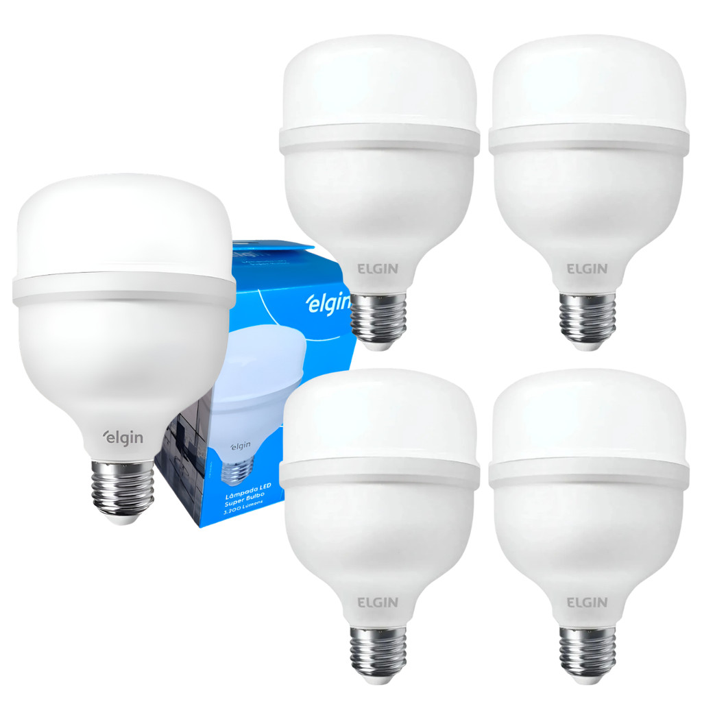 Lâmpada LED 40W Kit 5 Unidades Elgin Super Bulbo 6500K E27 Bivolt