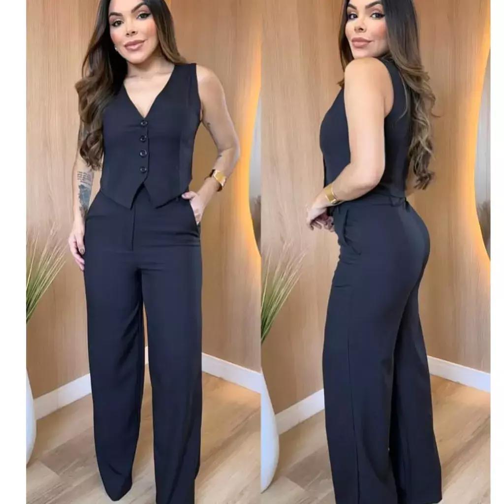 CONJUNTO GABI. MODA FEMENINA COLETE E CALÇA ALFAIATARIA