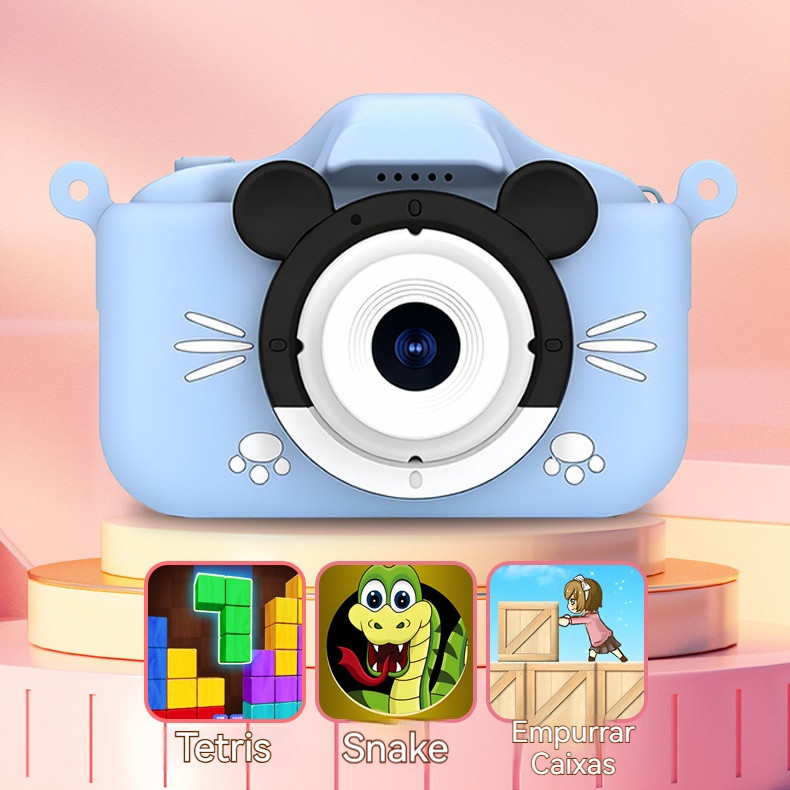 Mini Câmera Infantil Recarregável Com Capa Inclusa - Funções De Vídeo, Fotos E Jogos