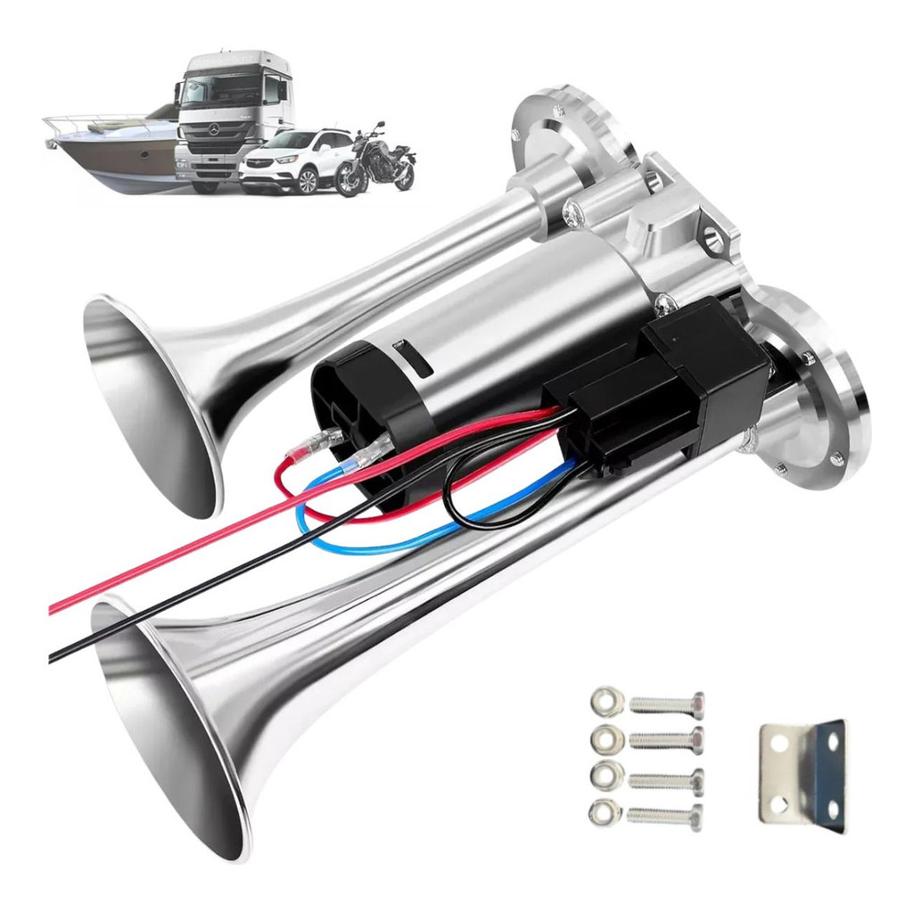 Buzina 12v Com Compressor 2 Cornetas Caminhão Trem Com Rele em Oferta na Shopee