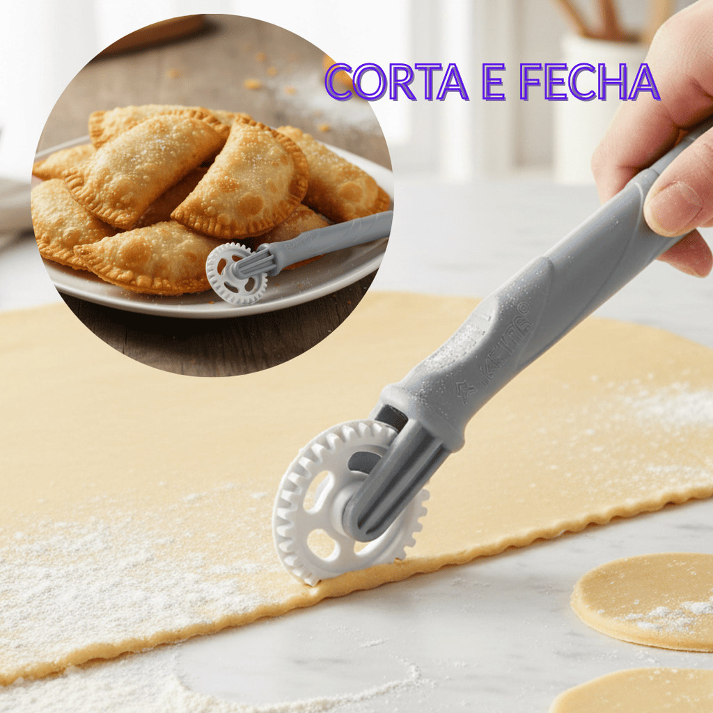 Carretilha Cortador de Massa Plástico 16cm Cinza Ravioli Risole Fechador Corta Fecha