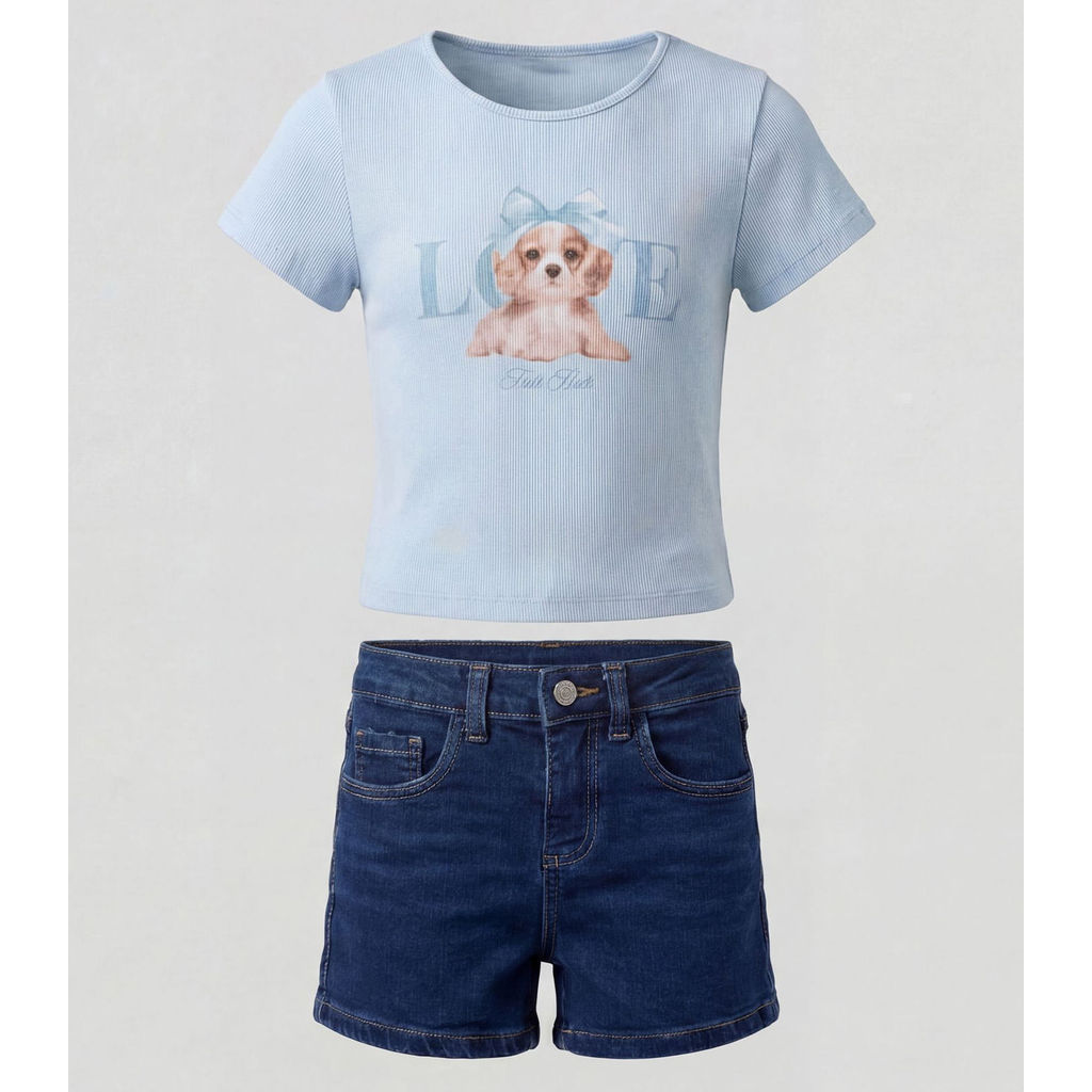 Conjunto Menina Blusa Com Shorts Trick Nick Azul