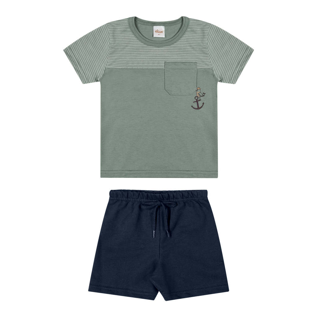 Conjunto Infantil Menino Navy Com Bolso Elian Verde em Oferta na Shopee