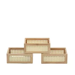 Kit 3 Caixas Organizadoras Empilháveis de Bambu E Palhinha 22cm - Oikos