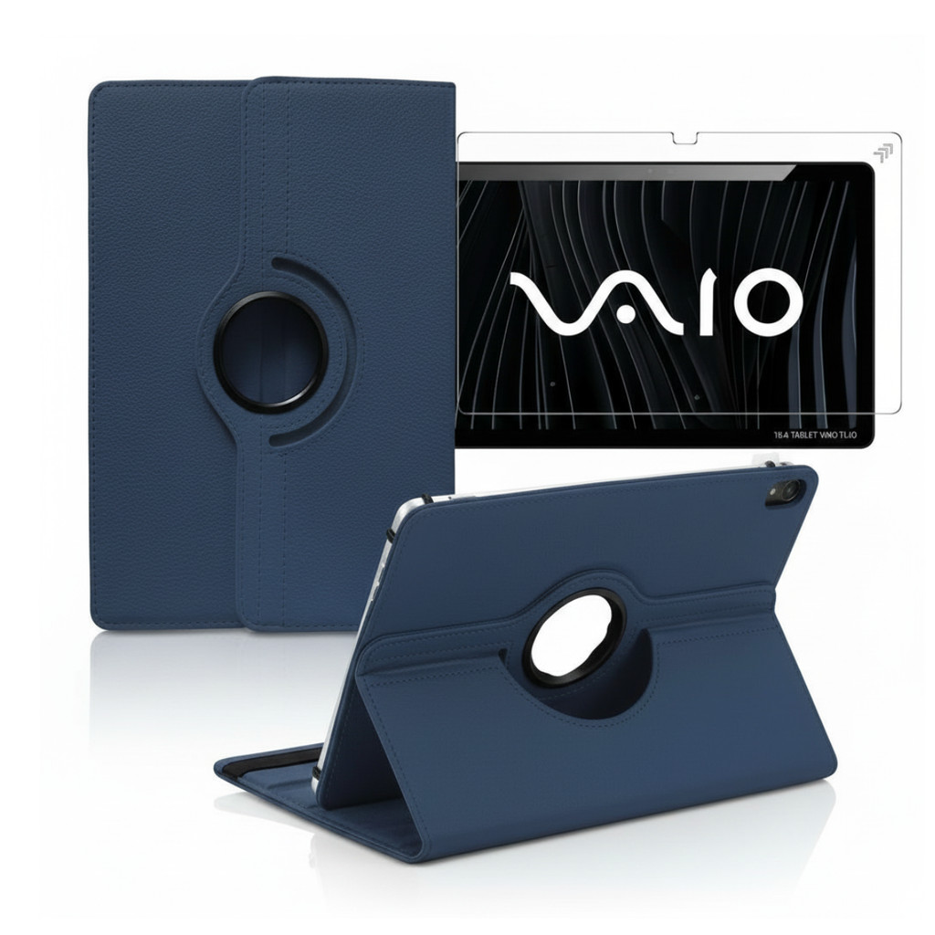 kit Capa Giratória Azul + Película Vidro para Tablet Vaio Tl10 10.4
