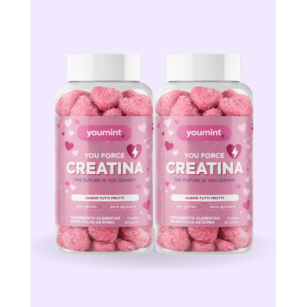 Kit 2 Creatina Gummy Youmint Tutti Frutti 120 Gomas Suplemento para Força e Recuperação Muscular