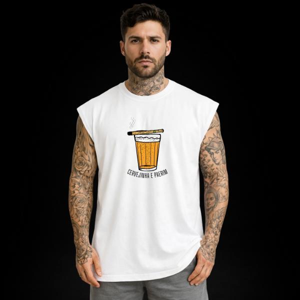 Regata Masculina Oversized Estampa Cervejinha e Fumaça Streetwear