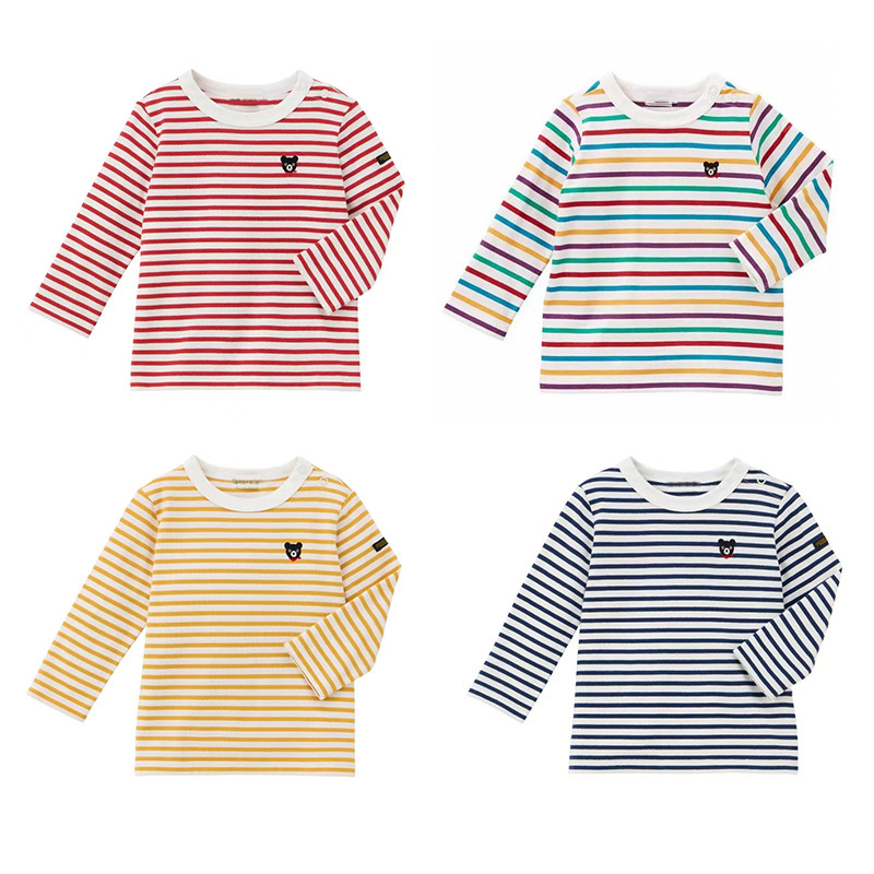Primavera verão miki crianças listrado camisa de manga comprida meninos meninas puro algodão de manga comprida camiseta 