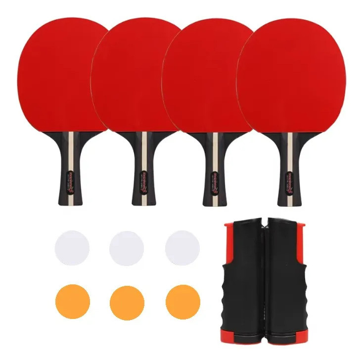 KIT TENIS DE MESA 4 RAQUETES 8 BOLINHAS PING PONG E REDE em Oferta na Shopee