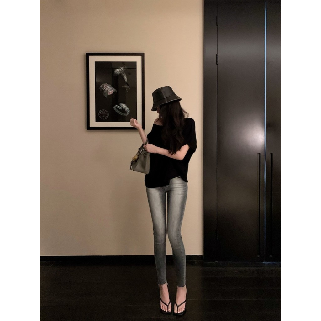 Fengshen alfaiataria coreano feminino cintura alta Jeans elástico fino ajuste mais magro olhar Retro clareamento All-mat