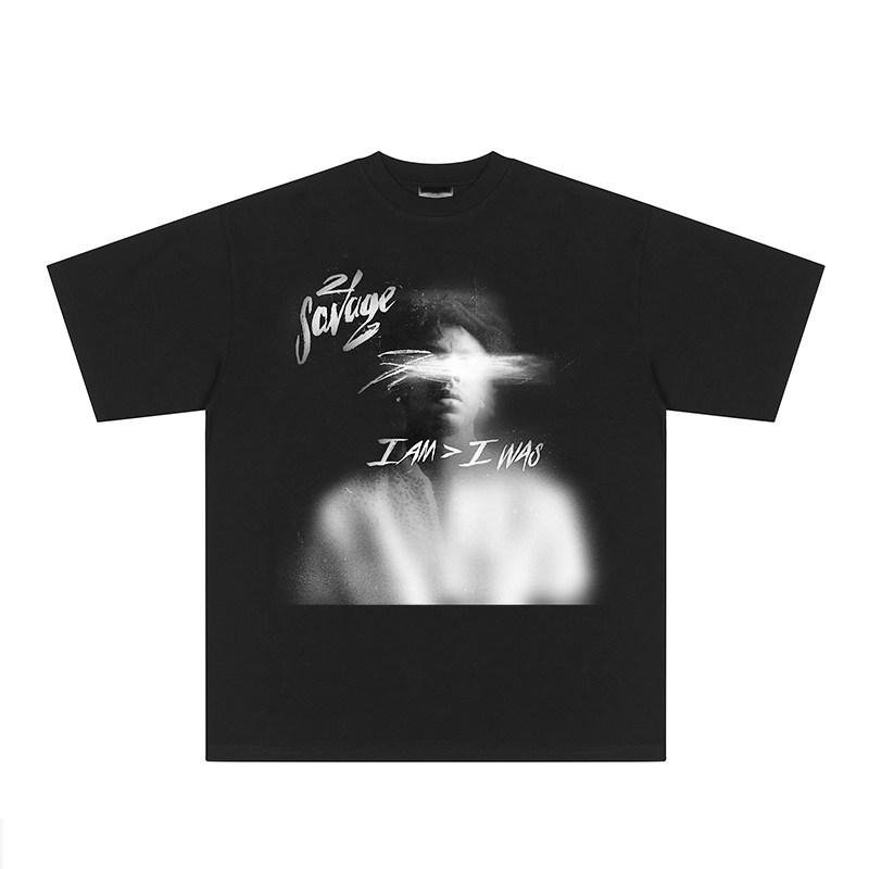 Music.Soul Camiseta 21 Savage Hip Hop Rap Rasgada Algodão Largo Moderna Estilosa Confortável Retrô Casual