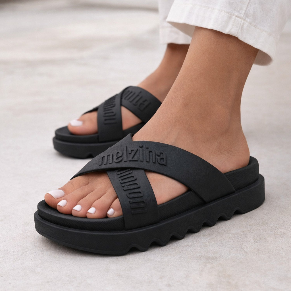 Papete Slide Plataforma Tratorada 2 Tiras Feminina Nuvem com sola antiderrapante promo de verão.