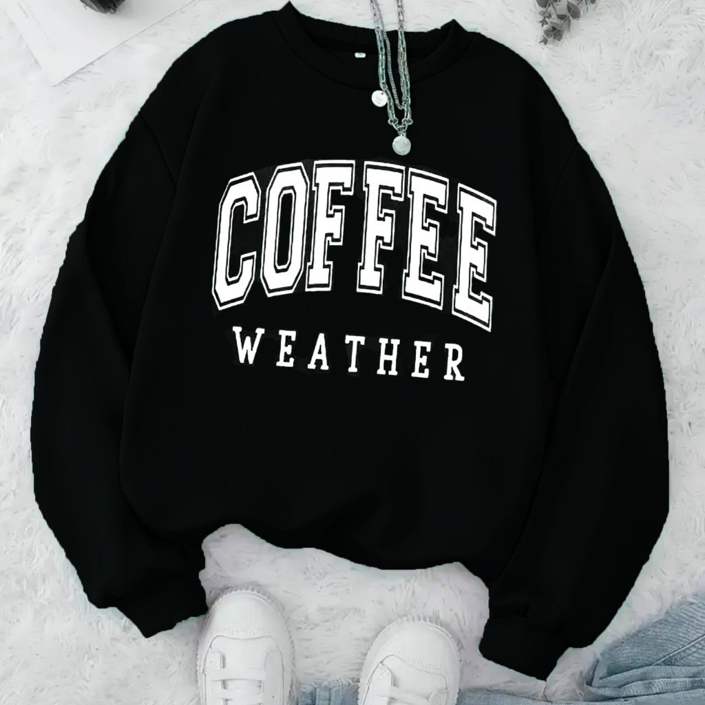 Moletom Careca Coffee Weather Gola Redonda Unissex Peluciado Flanelado Blusa de Frio Algodão Casaco Inverno Promoção