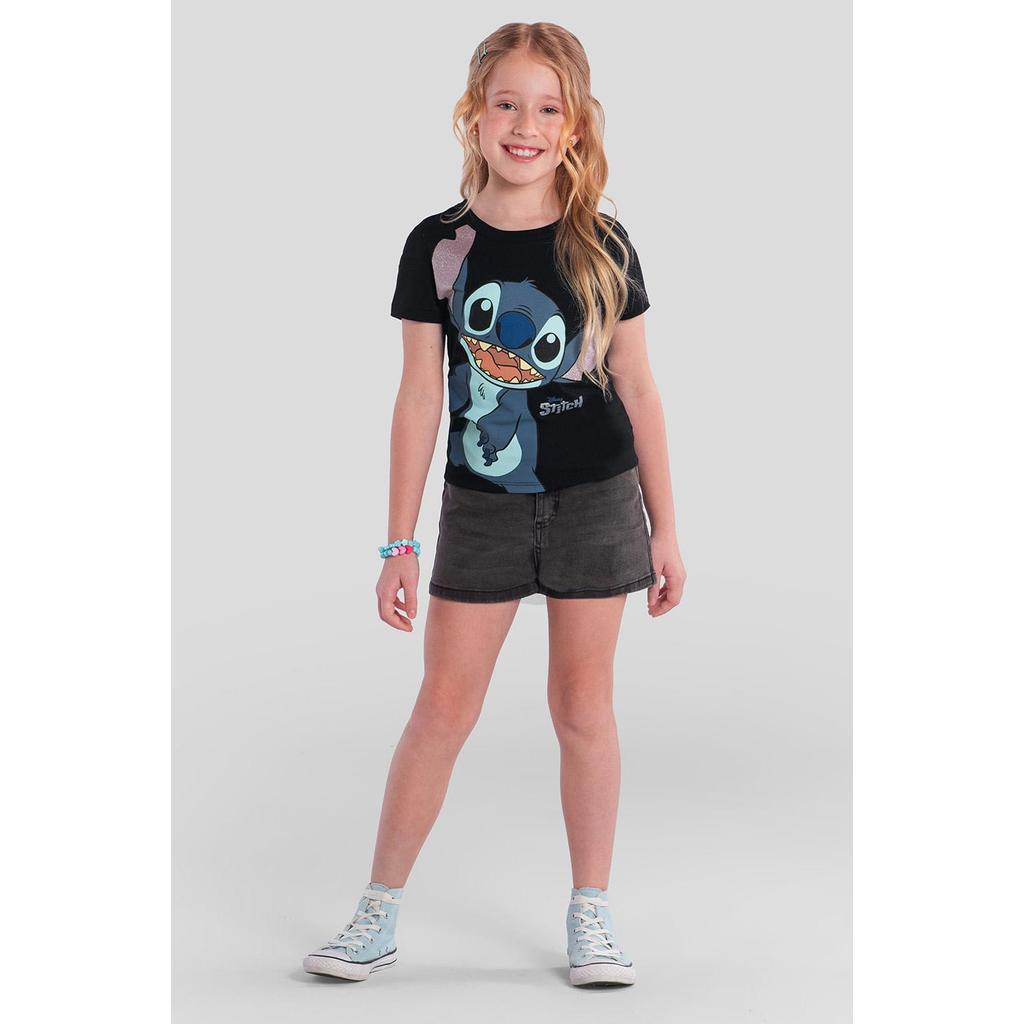 Blusa infantil menina brilhante do Stitch Brandili - 12