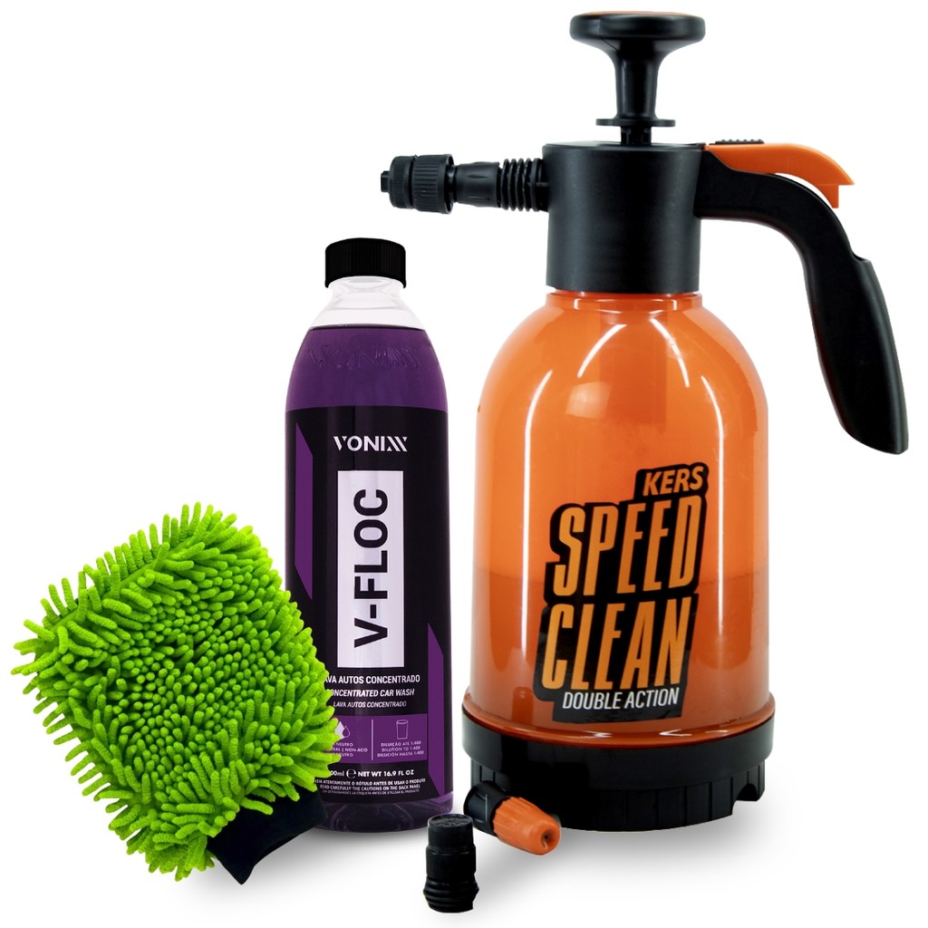 Imagem Kit Estética Lavagem Vonixx Shampoo V-Floc 500ML + Pulverizador Foam Speed Clean Kers + Luva De Microfibra