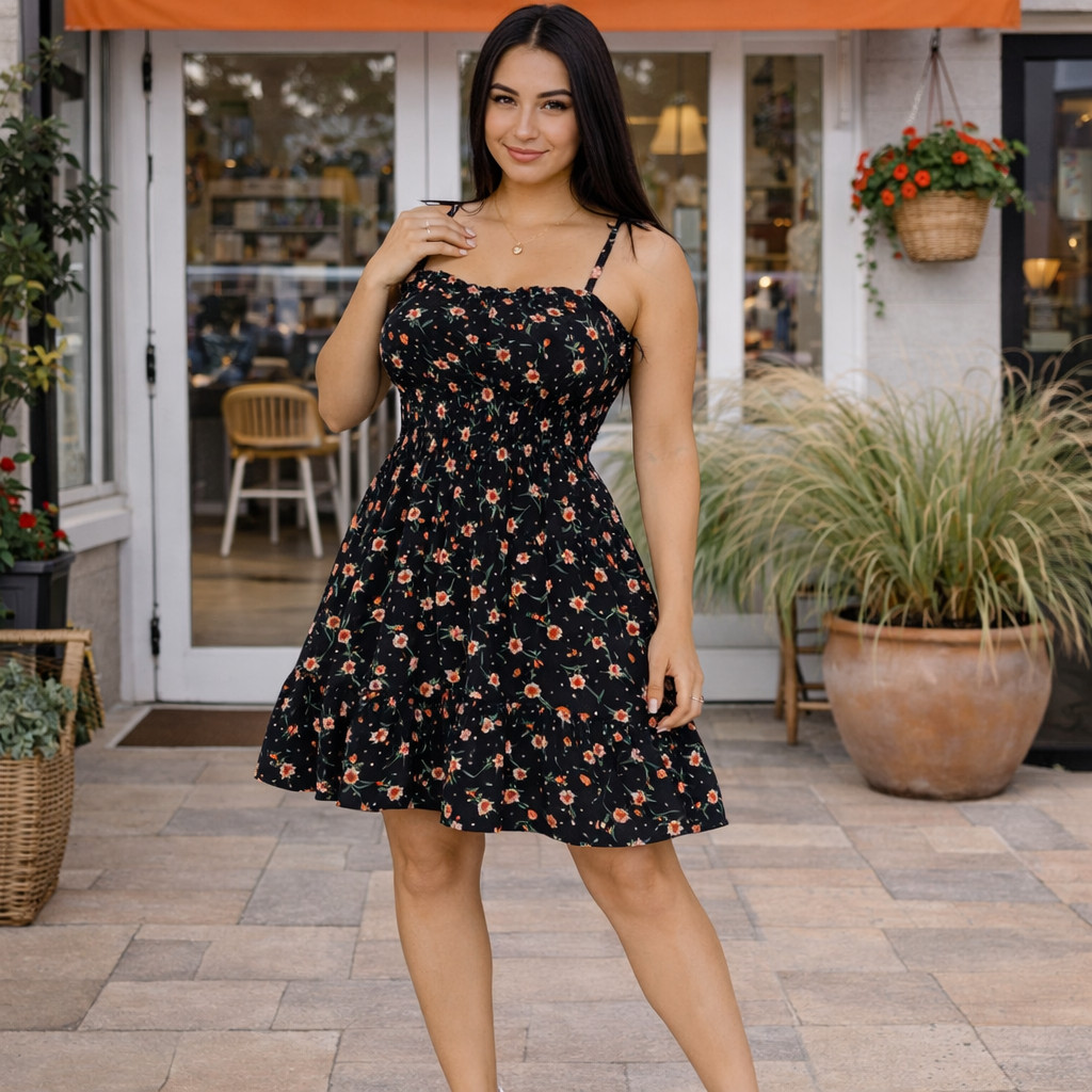 Vestido Feminino Floral Curto com Lastex no Busto Rodado de Alça Casual Elegante Confortáve chicl em Oferta na Shopee