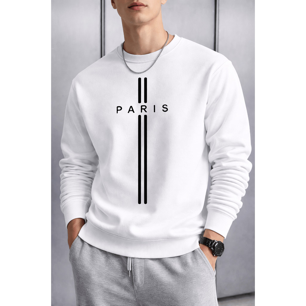 Moletom Paris Estampado Masculino Gola Careca Flanelado Blusa De Frio Unissex Algodão Casaco Unissex Streetwear