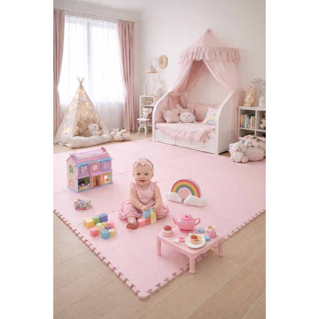 Kit 6 Tatames Tapetes de EVA 50x50x1cm 10mm Rosa Claro Bebê Antiderrapante Linha Premium