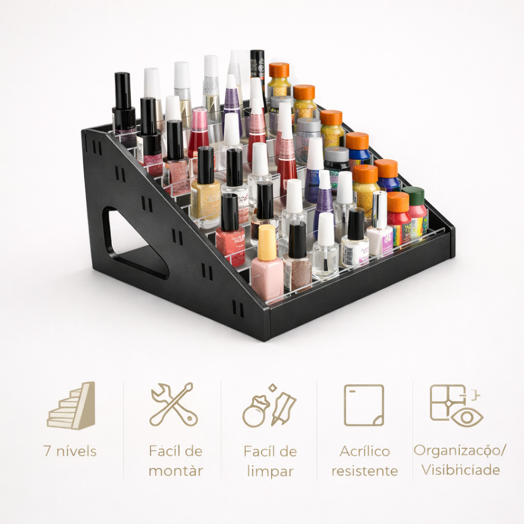 Display Expositor Para Esmaltes MDF Preto 7 Níveis Ideal Para Salão E Esmalteria