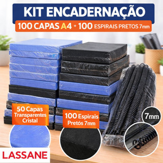 Kit Encadernação 100 Capas A4 + 100 Espirais Pretos 7mm | Capa Trans + Capa Preta Couro | Encadernação Profissional em Oferta na Shopee