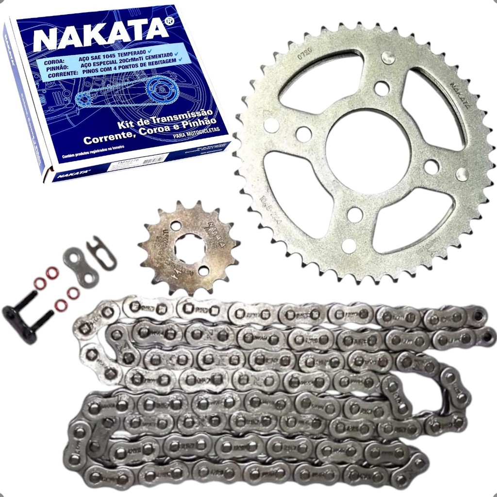 Kit Transmissao Relação Coroa Pinhao Corrente C/ Oring Nakata CG 160 Cargo Start Titan 2016 a 2021