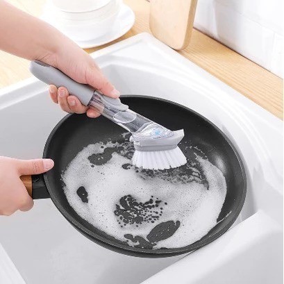 Escova Lavar Louça Dispenser Sabão Detergente Esfregão Panela Remove Gordura Cabo Achadinho