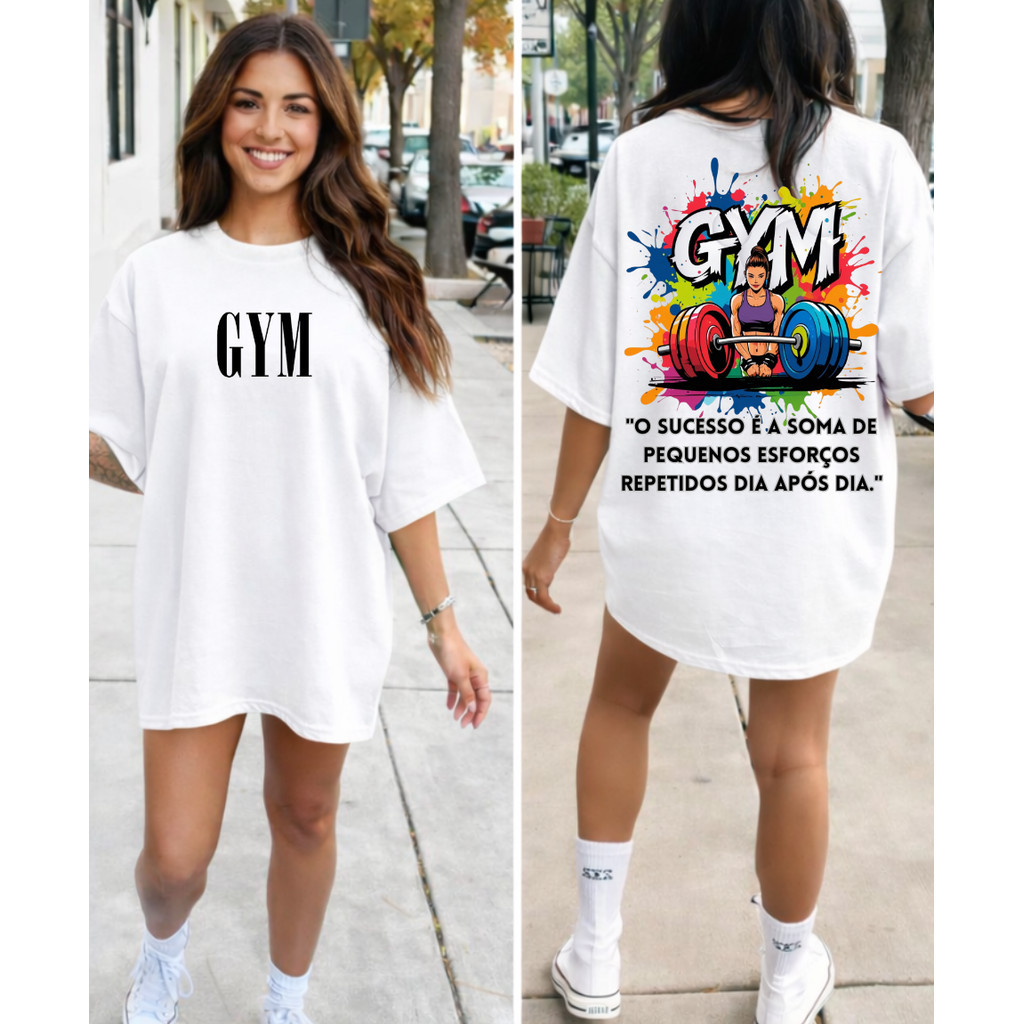 Camiseta Camisa unissex 100% Algodão Gym Foco Treino Academia Musculação Fitness Oversized