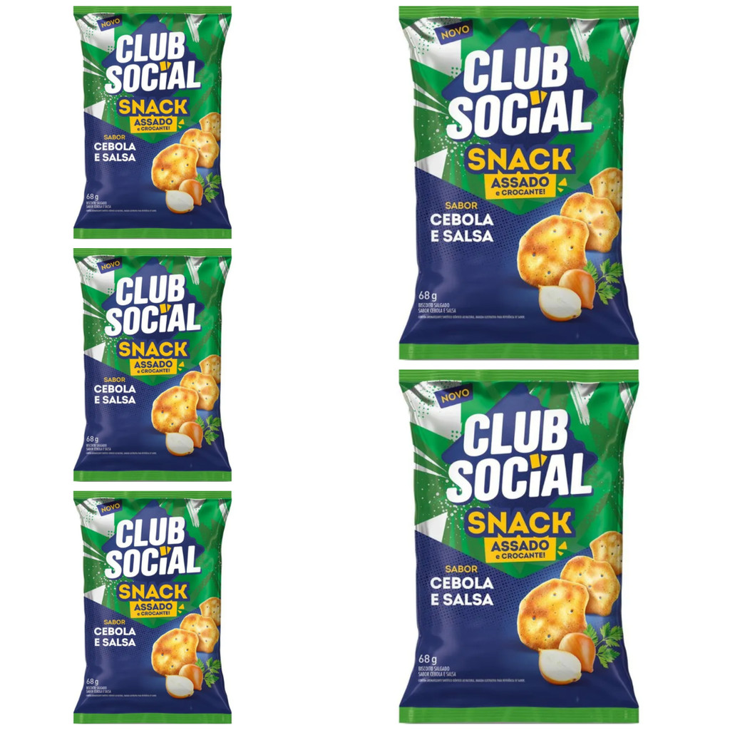 5 Pacotes Club Social Snack Cebola E Salsa 68g