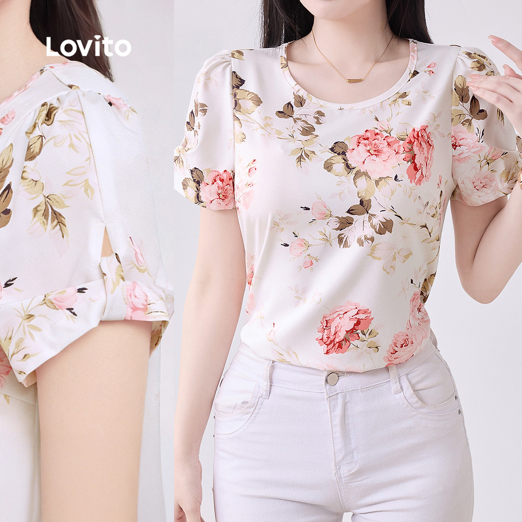 Lovito Blusa Casual Com Laço E Detalhes Vazados Para Primavera/verão Feminina L1