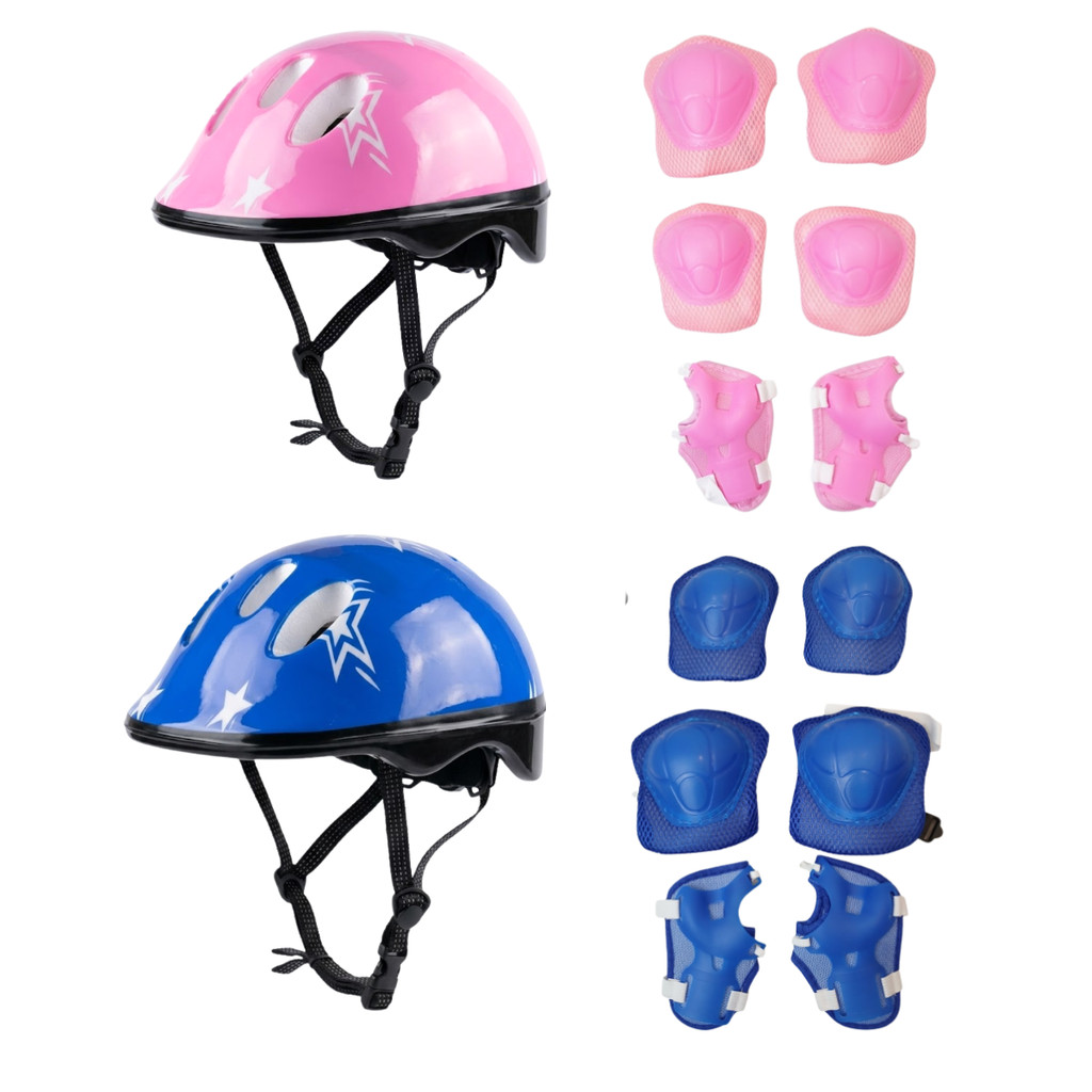 Kit Proteção Infantil Moove Azul Rosa Capacete Cotoveleiras Joelheiras Munhequeiras para Patins Skate Bicicleta Rollers
