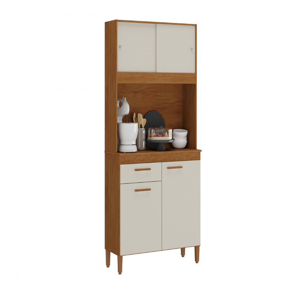 Kit Cozinha Ceara 4 Portas 1 Gavetas Nogueira Madeira Natura Off White Atualle