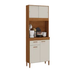 Kit Cozinha Ceara 4 Portas 1 Gavetas Nogueira Madeira Natura Off White Atualle