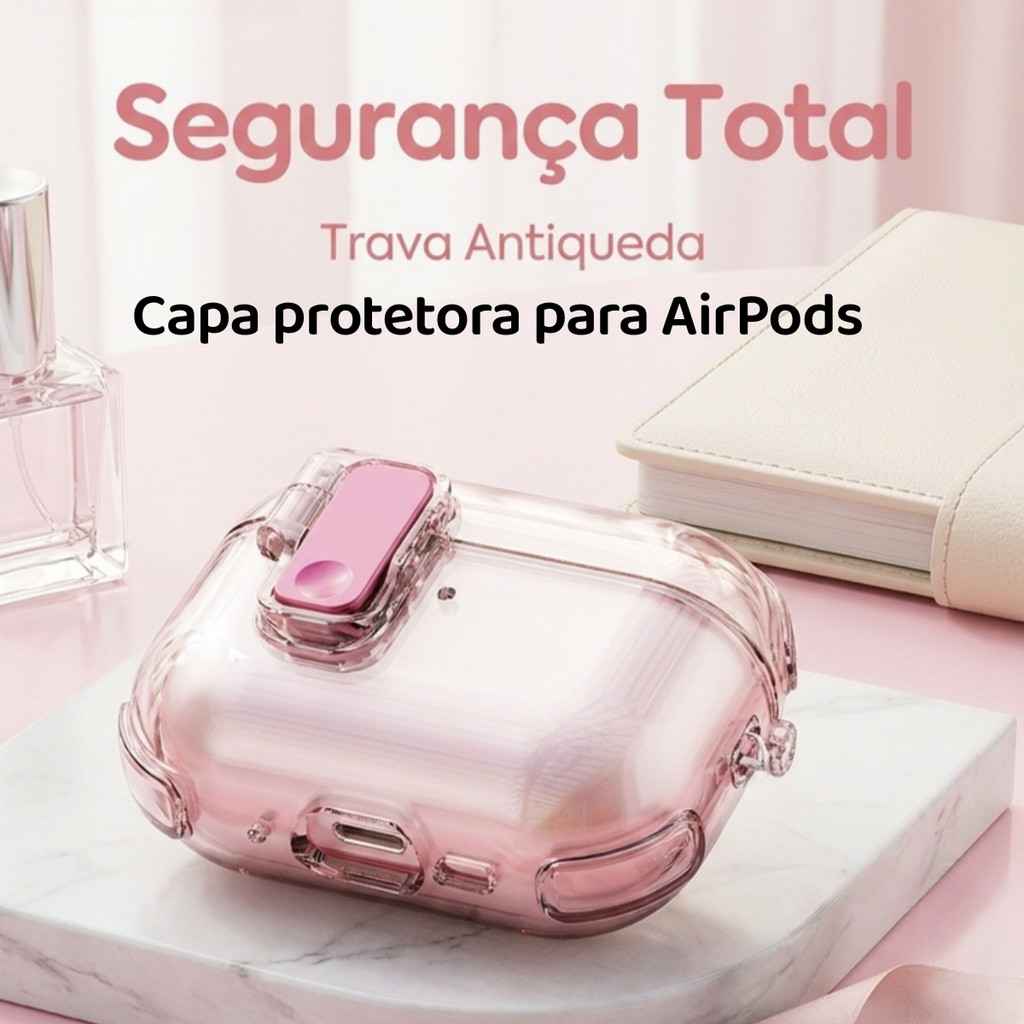 Capa protetora translúcida para AirPods Pro de segunda geração 2 3 e 4 com abertura com um único toque.
